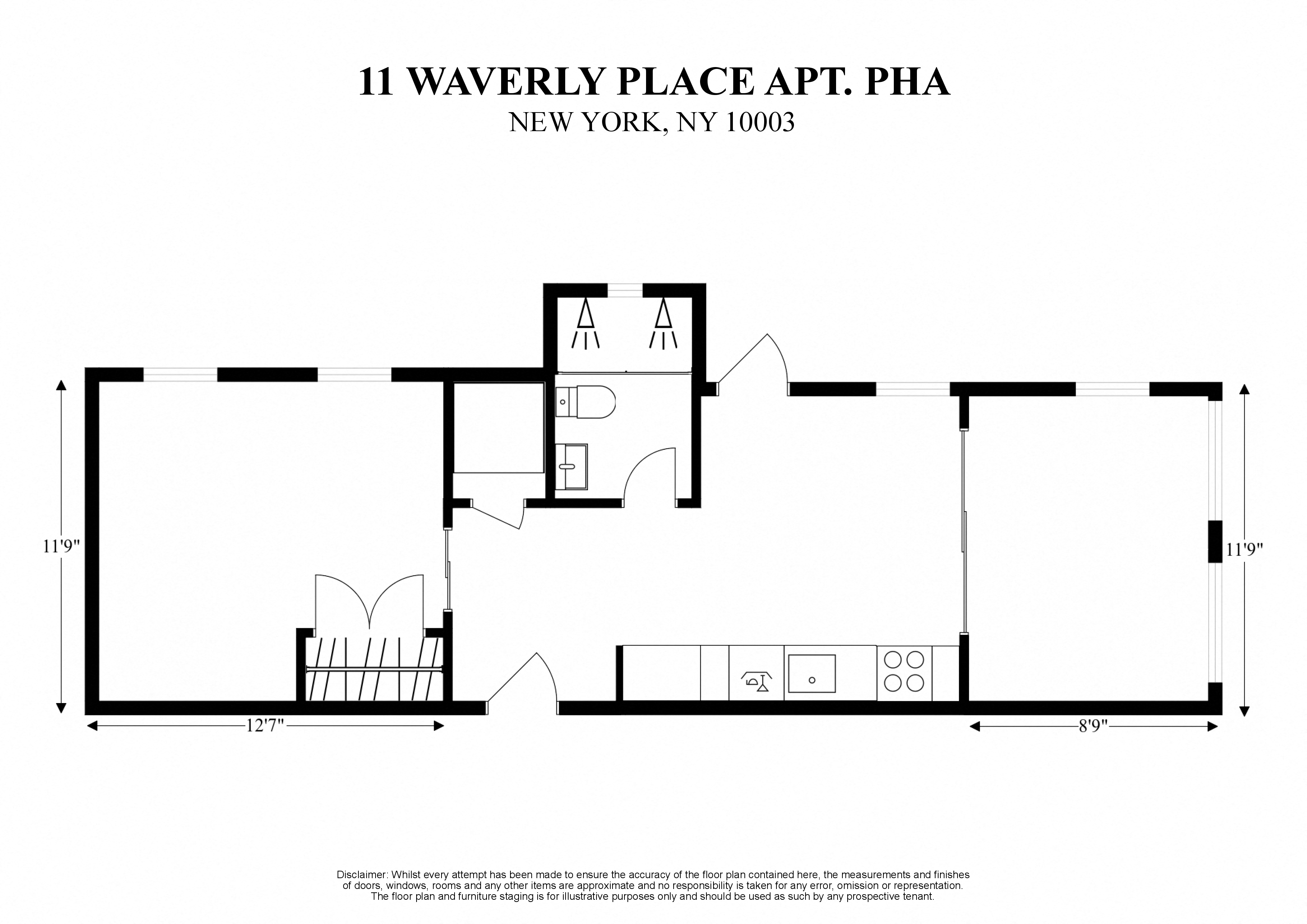 Floor plan for 1 bed, 1 bath, 525 sqft